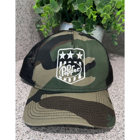Dr Pepper Camouflage Snapback Hat Adjustable Mesh Back One Size - Picture 1 of 6